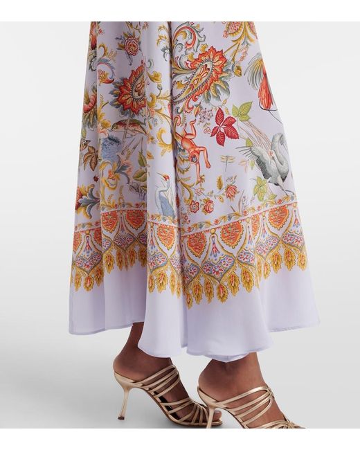 Etro Blue Scarf-Detail Floral Silk Maxi Dress