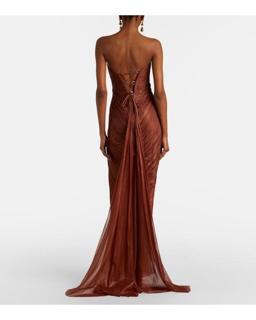 Maria Lucia Hohan Red Rachel Draped Silk Muslin Bustier Gown
