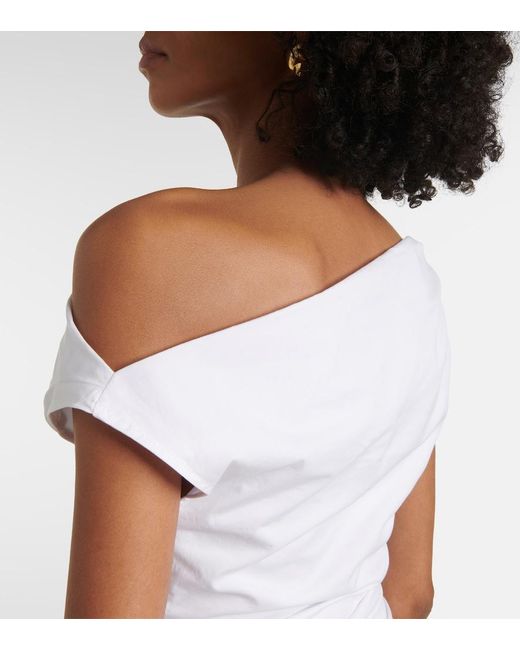 Staud White Phare Draped Cotton Minidress