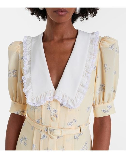 Alessandra Rich Metallic Lace-Trimmed Floral Silk Shirt Dress