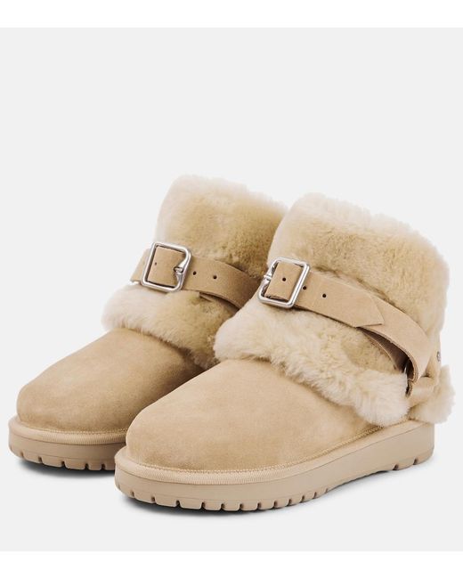 Burberry Natural Shearling-Trimmed Suede Ankle Boots