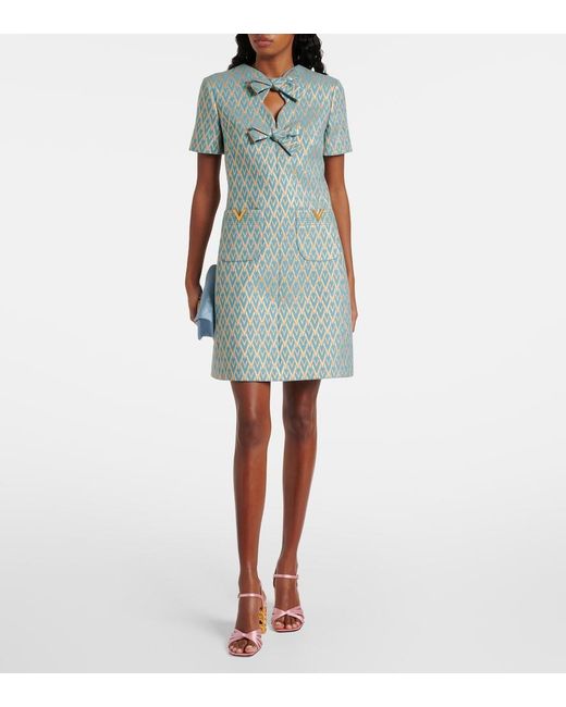 Valentino Blue Toute La V Wool Jacquard Minidress
