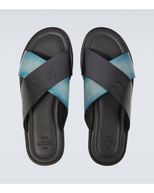 Berluti Blue Sifnos Scritto Leather Sandals for men