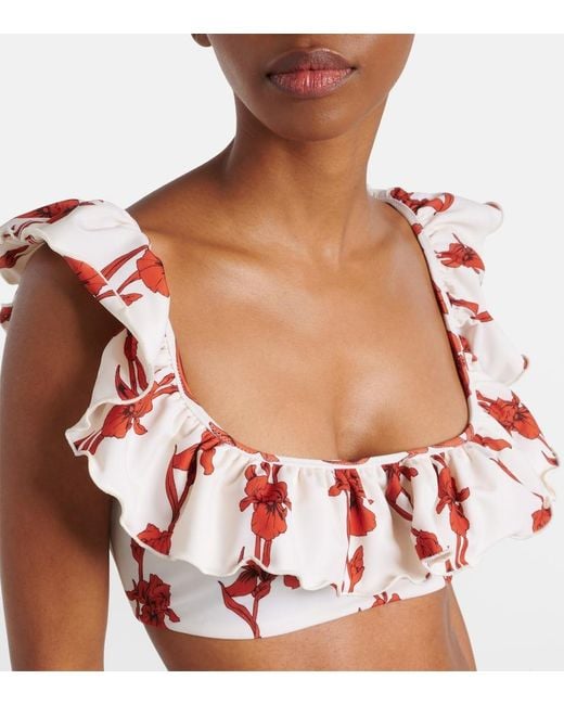 LaDoubleJ Red Boy Floral Ruffled Bikini Top