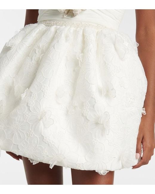 Self-Portrait White Bridal Pleated Organza And Lace Minidress