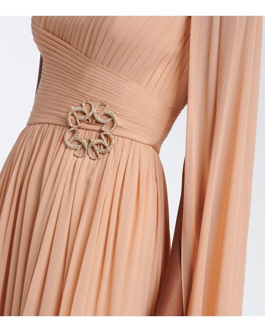 Elie Saab Pink Embellished Plisse One-Shoulder Silk Gown
