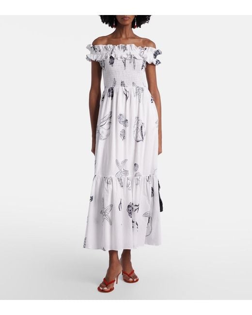Poupette White Suzanne Shirred Cotton Muslin Maxi Dress
