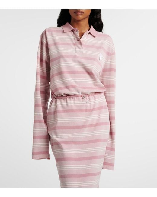 Prada Pink Striped Cotton Pique Polo Shirt