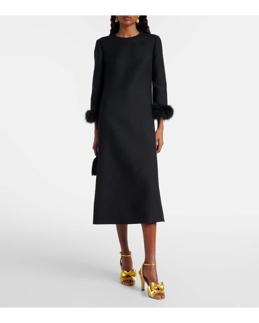 Valentino Black Midikleid Aus Crepe Couture Mit Federn