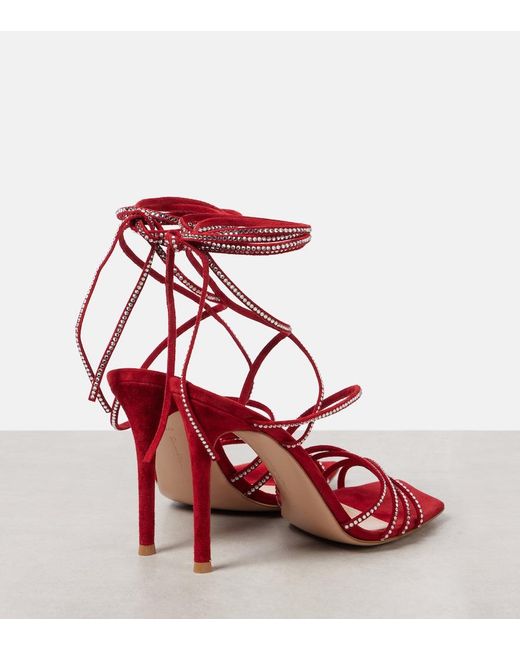 Gianvito Rossi Red 105 Crystal-Embellished Suede Sandals