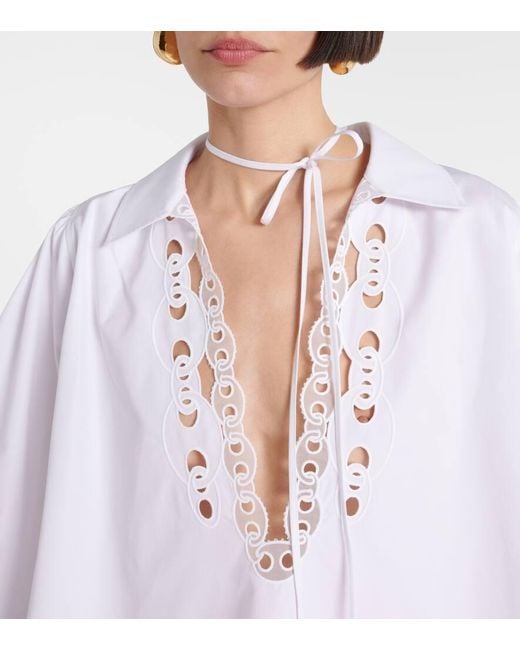 Gucci White Broderie Anglaise And Tulle-Trimmed Cotton-Poplin Shirt