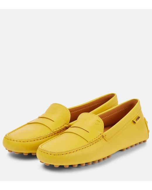 Tod's Yellow Gommino Metallic Leather Driving Shoes