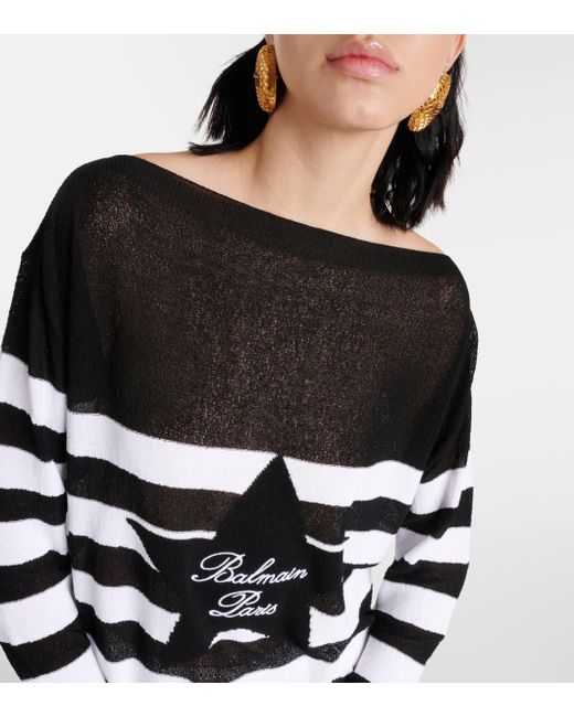 Balmain Logo Striped Sweater in Black Lyst UK