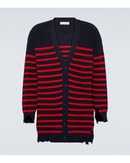 Marni Red Striped Virgin Wool Cardigan for men