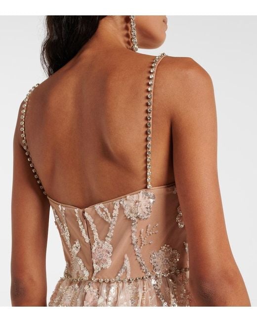 Self-Portrait Natural Embellished Tiered Corset Gown