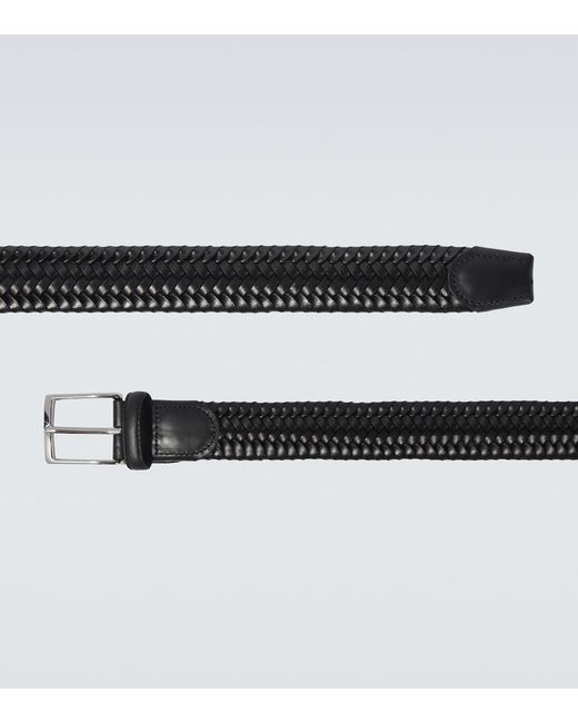Rubinacci Black Braided Leather Belt for men