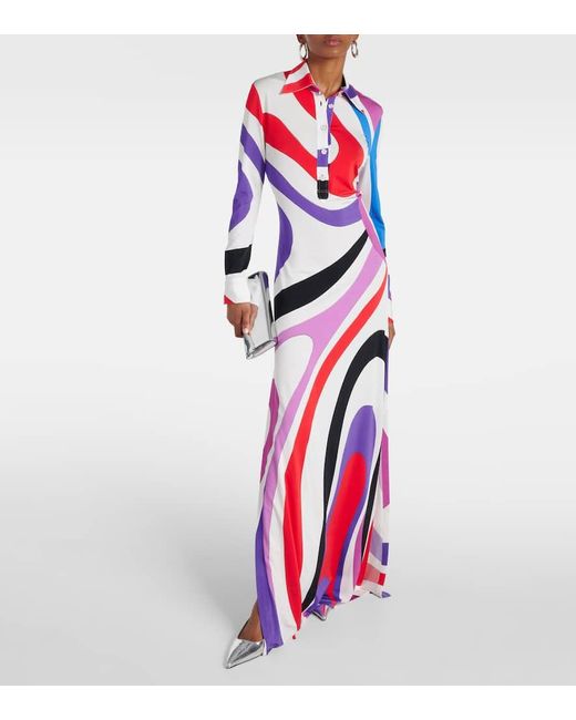 Emilio Pucci White Marmo-printed Satin Jersey Maxi Dress