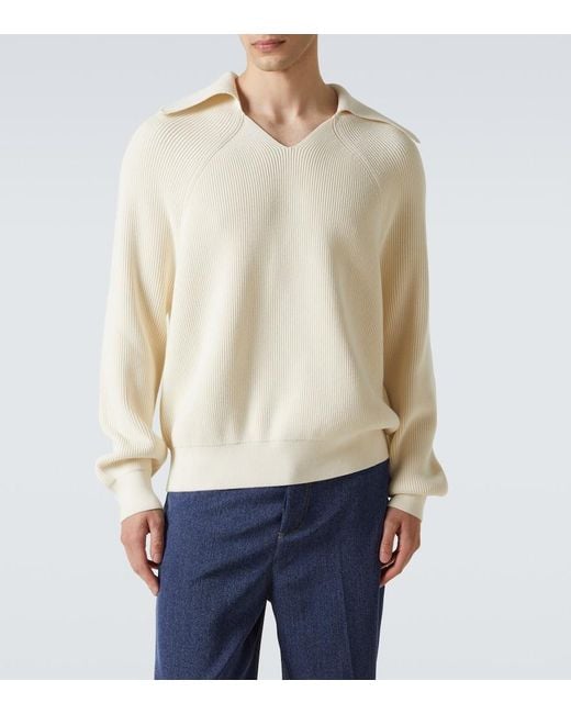Bottega Veneta White Ribbed-Knit Cotton Polo Sweater for men