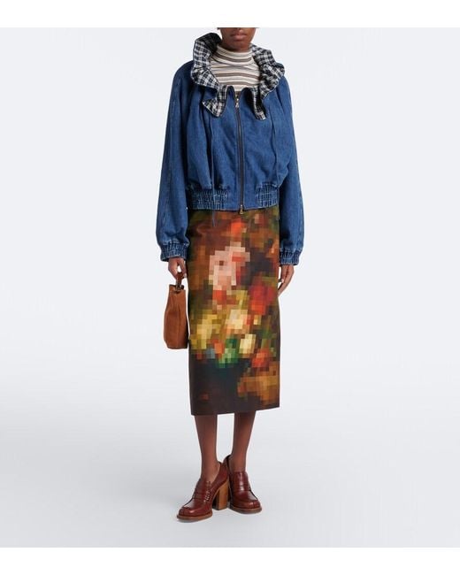 Dries Van Noten Blue Checked Ruffled Denim Jacket