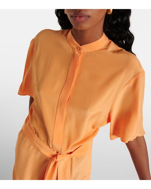 Stella McCartney Orange Iconic Silk Crepe De Chine Midi Dress