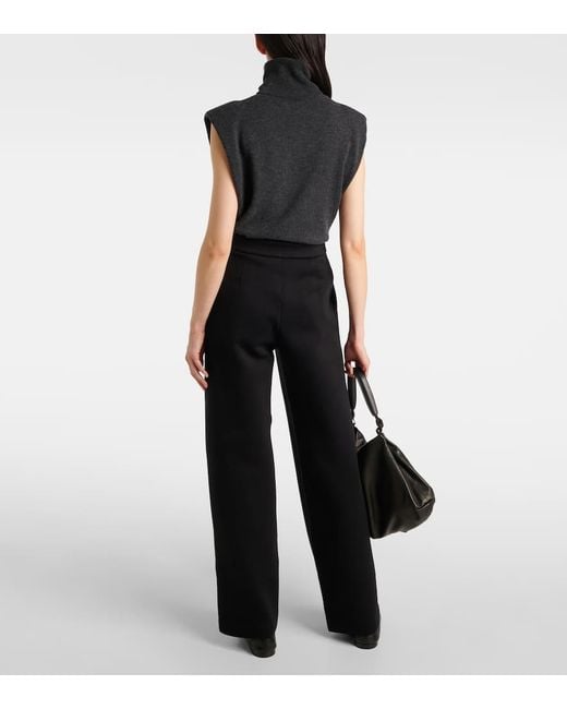 Max Mara Black Weite High-Rise-Hose Aus Jersey