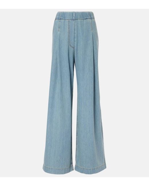 Jeans A Gamba Larga E Vita Alta di Dries Van Noten in Blue