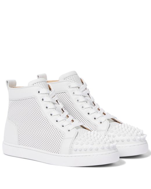 Christian Louboutin White Lou Spikes Leather High-top Sneaker