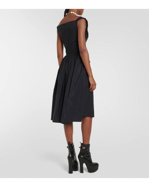 Vivienne Westwood Black Gathered Cotton Poplin Midi Dress