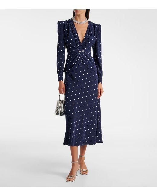 Alessandra Rich Blue Polka-Dot Silk Midi Dress