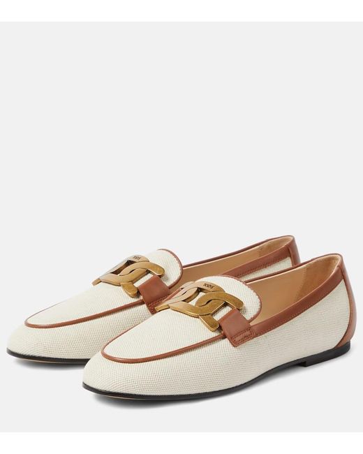 Tod's White Loafers Catena aus Canvas mit Leder