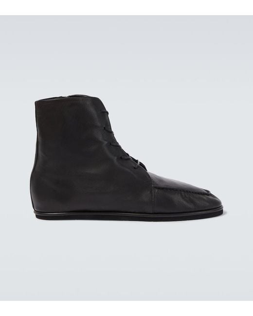 Auralee Black Leather Derby Boots for men