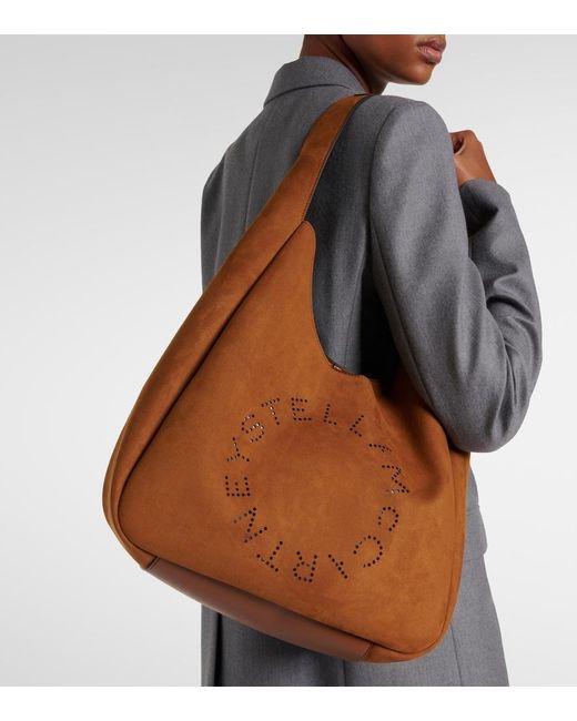 Stella McCartney Brown Logo Large Faux Suede Tote Bag