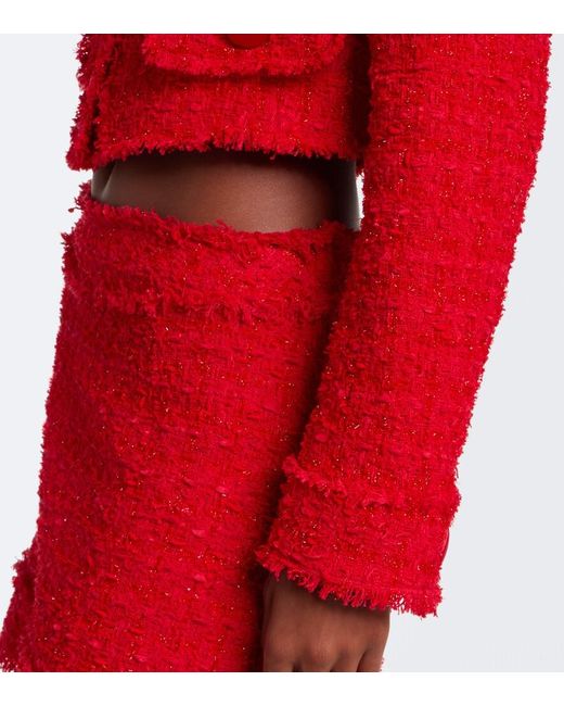 Dolce & Gabbana Red Cropped Cotton-Blend Tweed Jacket