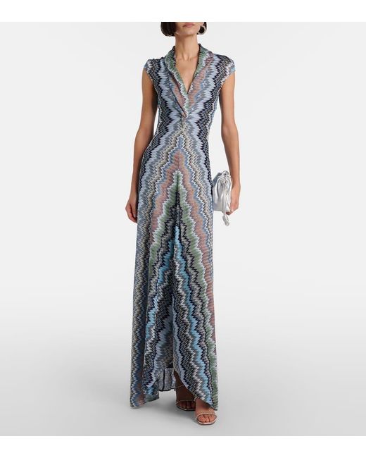 Missoni Blue Gathered Asymmetric Lame Maxi Dress