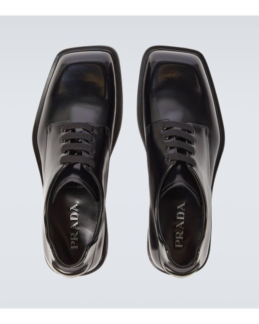 Prada Black Leather Derby Shoes for men