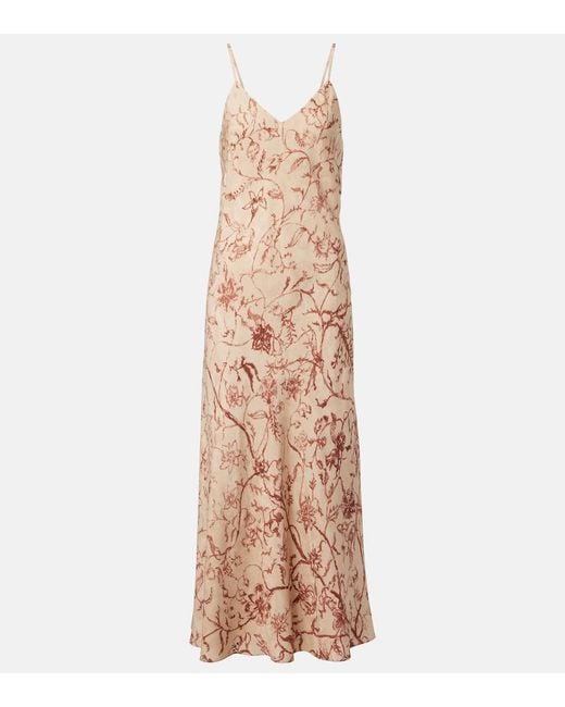 Loro Piana Natural Marian Printed Silk Jacquard Midi Dress