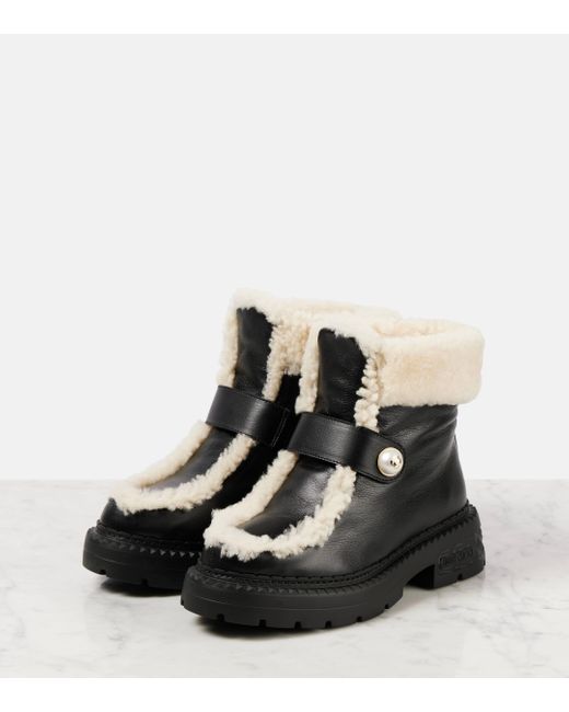 Jimmy Choo Black Shea Shearling-Lined Leather Ankle Boots