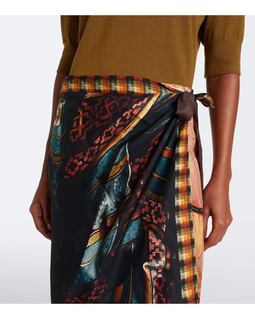 Dries Van Noten Black Printed Silk Wrap Skirt