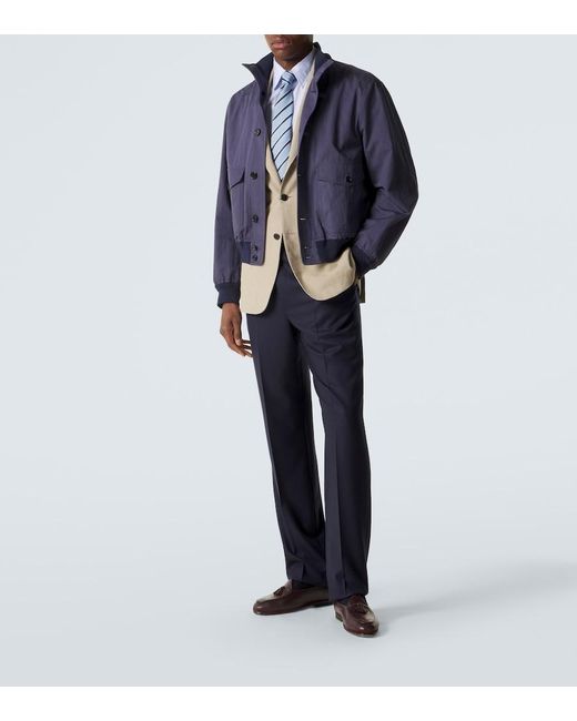 Dunhill Blue Cotton-Blend Twill Bomber Jacket for men