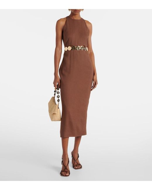 Veronica Beard Brown Isla Embellished Midi Dress