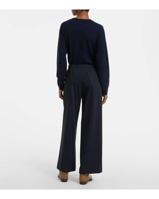 Max Mara Blue Argenta Wool Crepe Gabardine Straight Pants