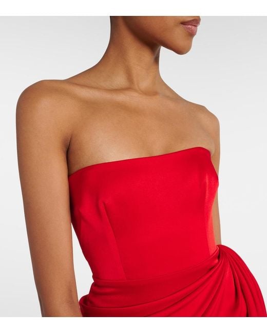 Alex Perry Red Draped Crepe Satin Gown