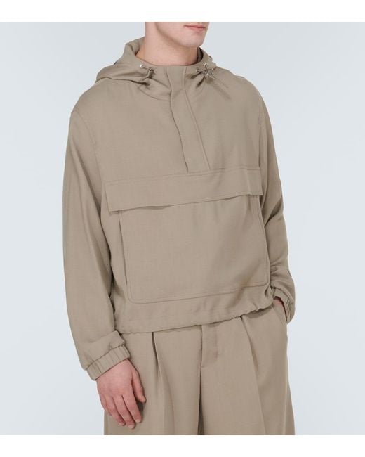 AMI Natural Hooded Half-Zip Twill Jacket for men
