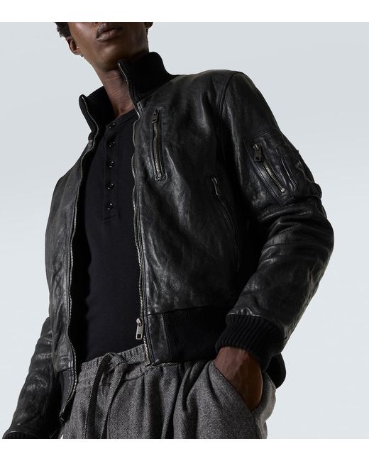 Dolce & Gabbana Black Leather Bomber Jacket for men