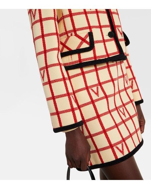 Valentino Red Ivory Jacket With Check Vlogo Pattern