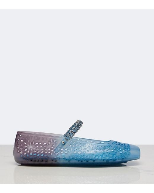 Jimmy Choo Blue Jelly Crystal-Embellished Ballet Flats