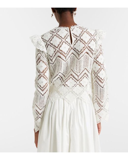 Self-Portrait White Crochet Ruffled Top
