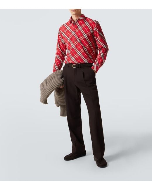 Burberry Red Checked Cotton Shirt for men
