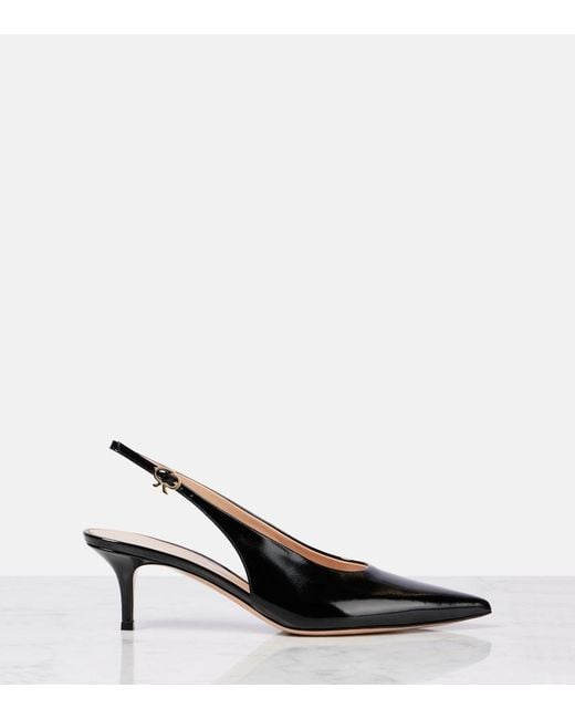 Gianvito Rossi Black Robbie 55 Patent Leather Slingback Pumps