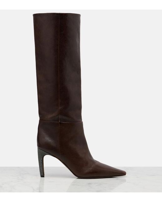 Brunello Cucinelli Brown Monili Leather Knee-High Boots